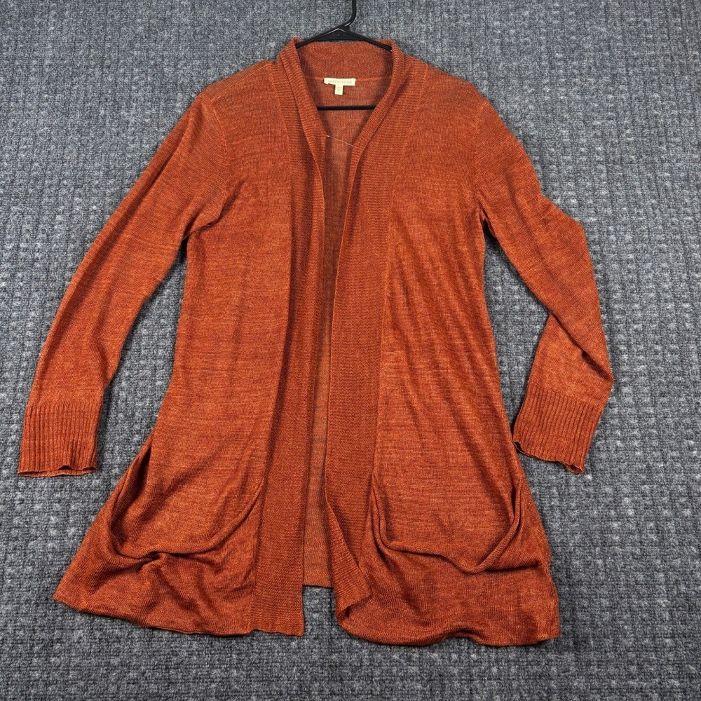 Eileen Fisher Open Front Cardigan Italian Yarn Pockets Small Burnt Orange